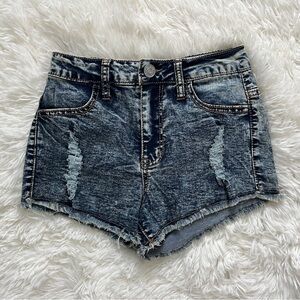 RSQ High-waisted Dark-Wash Ripped Denim Shorts Size 0, XS